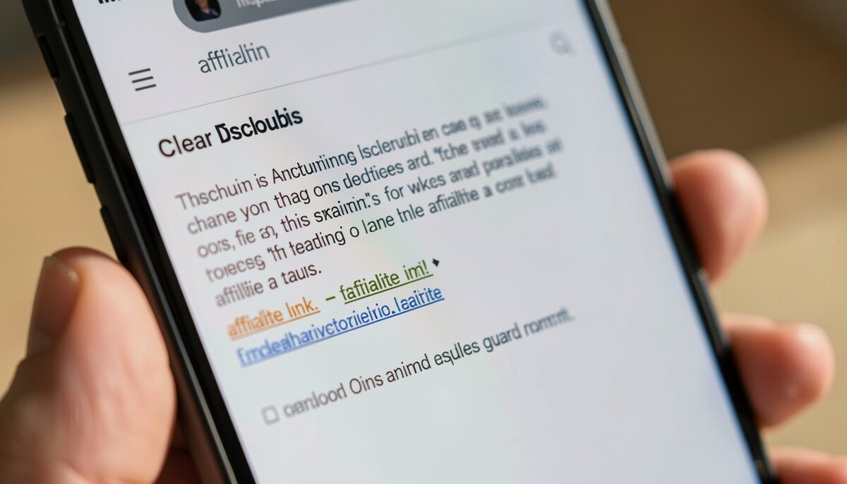 A close up of a webpage with a clear disclosure statement near an affiliate link, viewed on a smartphone